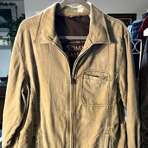 Tommy Bahama Vintage Olive Green Faux Suede 100% Cotton Men's Coat SZ Small